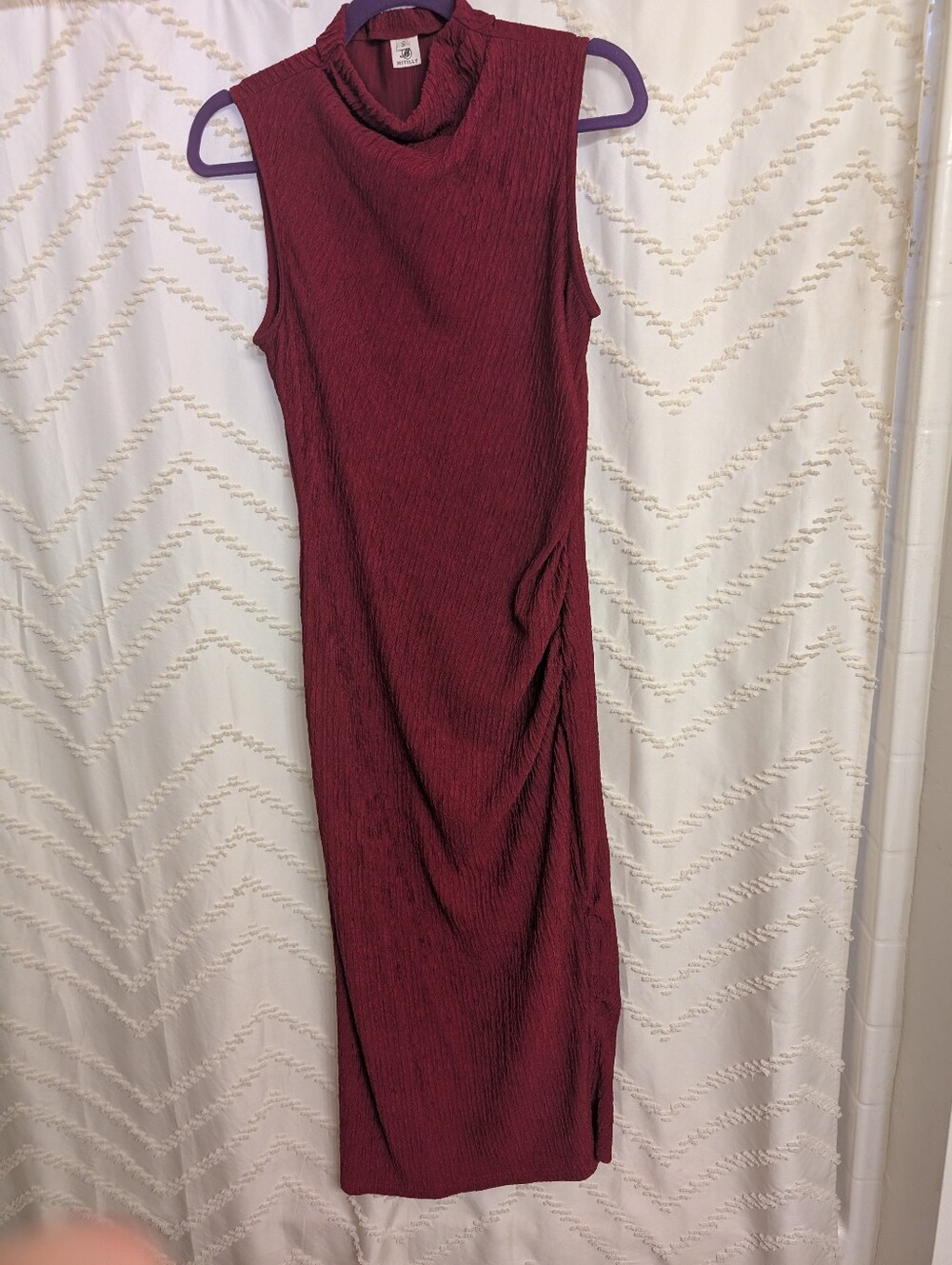 Sleeveless Mock Neck Midi Dress in Bright Wine